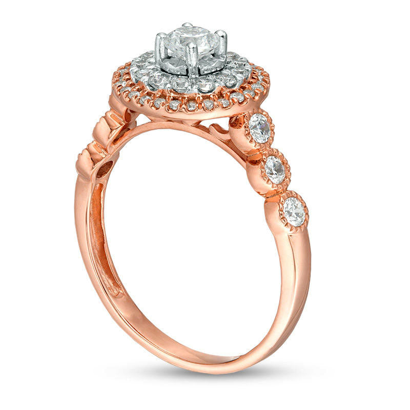 0.75 CT. T.W. Natural Diamond Double Frame Antique Vintage-Style Engagement Ring in Solid 10K Rose Gold