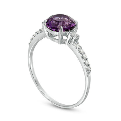 7.0mm Amethyst and 0.13 CT. T.W. Natural Diamond Engagement Ring in Solid 10K White Gold