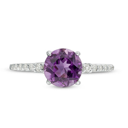 7.0mm Amethyst and 0.13 CT. T.W. Natural Diamond Engagement Ring in Solid 10K White Gold