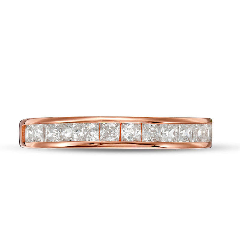 Princess-Cut Lab-Created White Sapphire Channel-Set Wedding Band in Sterling Silver with Solid 14K Rose Gold Plate