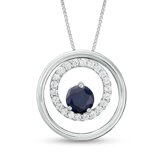 6.0mm Lab-Created Blue and White Sapphire Orbit Frame Three-in-One Pendant in Sterling Silver