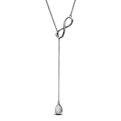 Pear-Shaped Lab-Created Opal Infinity Lariat Necklace in Sterling Silver - 20
