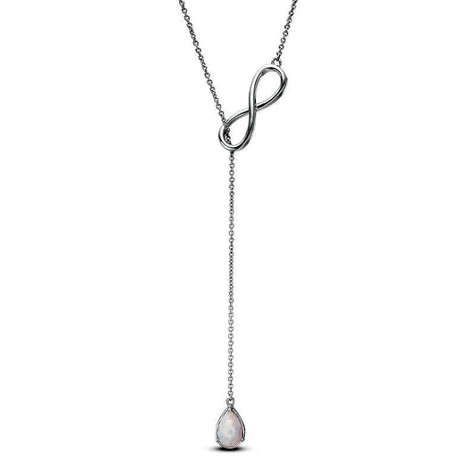 Pear-Shaped Lab-Created Opal Infinity Lariat Necklace in Sterling Silver - 20