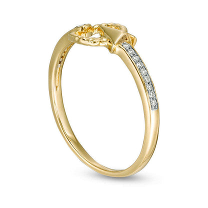 0.07 CT. T.W. Natural Diamond Heart and Shooting Arrow Ring in Solid 10K Yellow Gold