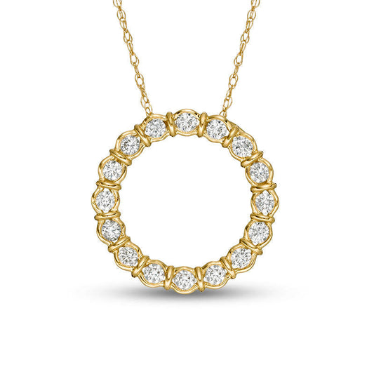 0.5 CT. T.W. Natural Diamond Collar Open Circle Pendant in 10K Yellow Gold