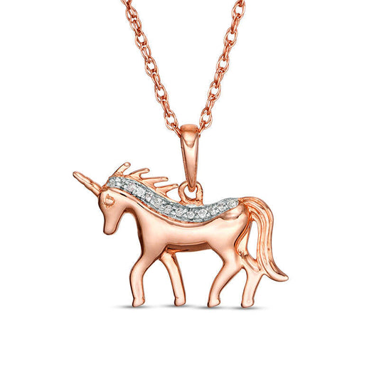 Natural Diamond Accent Unicorn Pendant in 10K Rose Gold