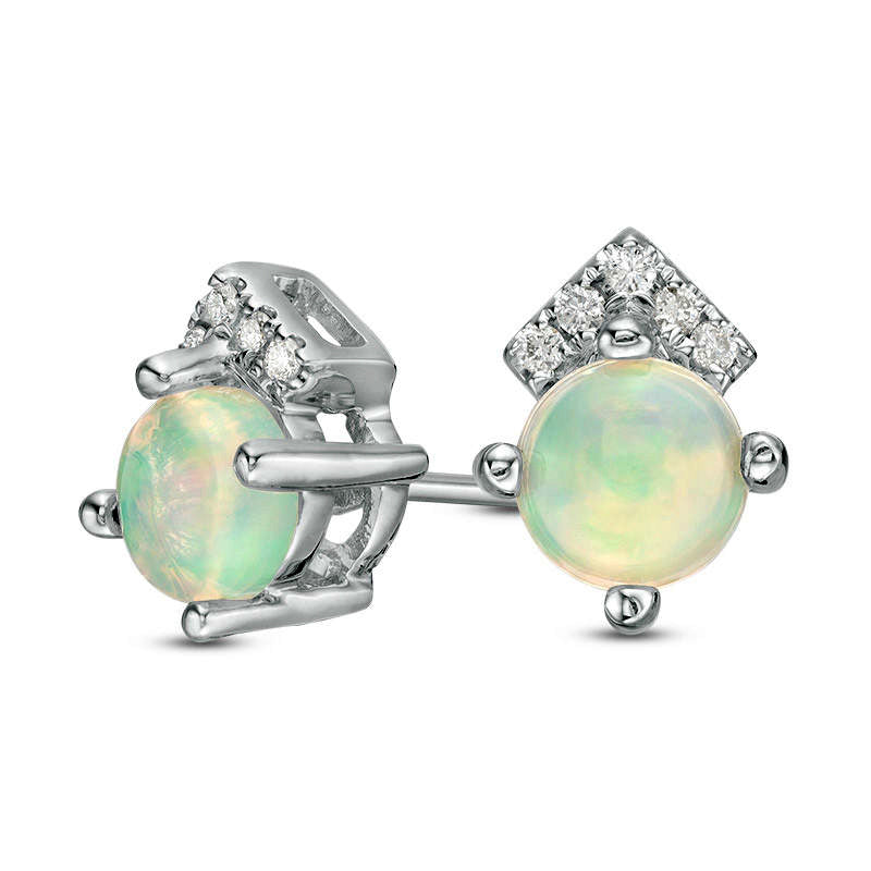 5.0mm Opal and 0.05 CT. T.W. Diamond Chevron Stud Earrings in 10K White Gold