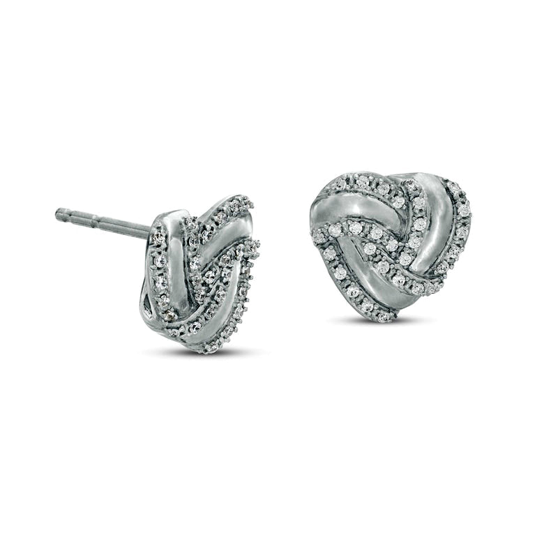 0.13 CT. T.W. Diamond Heart-Shaped Love Knot Stud Earrings in 10K White Gold