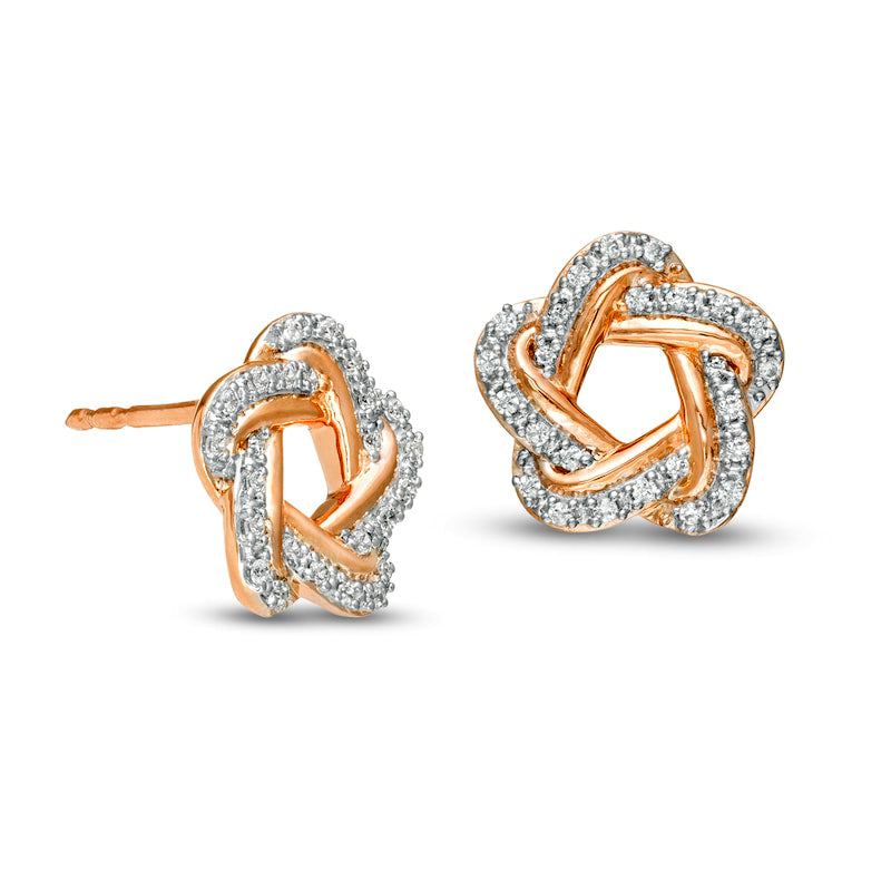 0.13 CT. T.W. Diamond Star Love Knot Stud Earrings in 10K Rose Gold