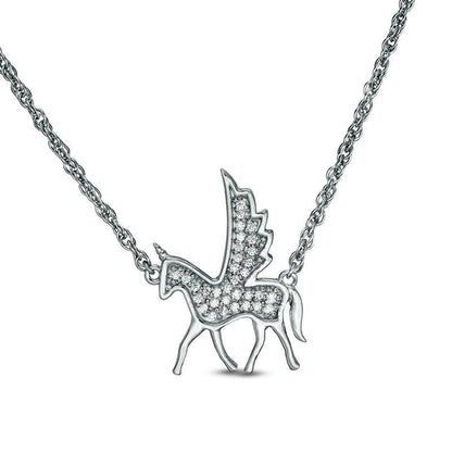 0.1 CT. T.W. Natural Diamond Winged Unicorn Necklace in Sterling Silver - 17.25