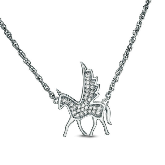 0.1 CT. T.W. Natural Diamond Winged Unicorn Necklace in Sterling Silver - 17.25