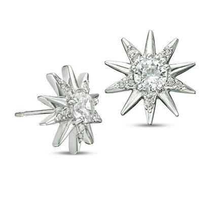 4.5mm Lab-Created White Sapphire and 0.17 CT. T.W. Diamond Sunburst Stud Earrings in 10K White Gold