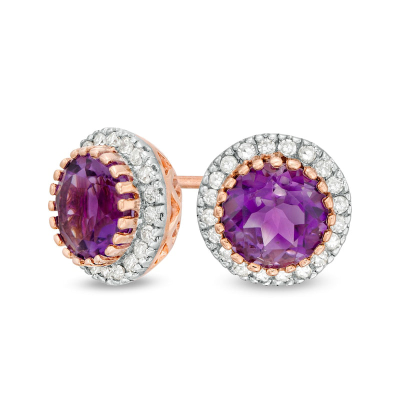 6.0mm Amethyst and 0.2 CT. T.W. Diamond Frame Stud Earrings in 10K Rose Gold