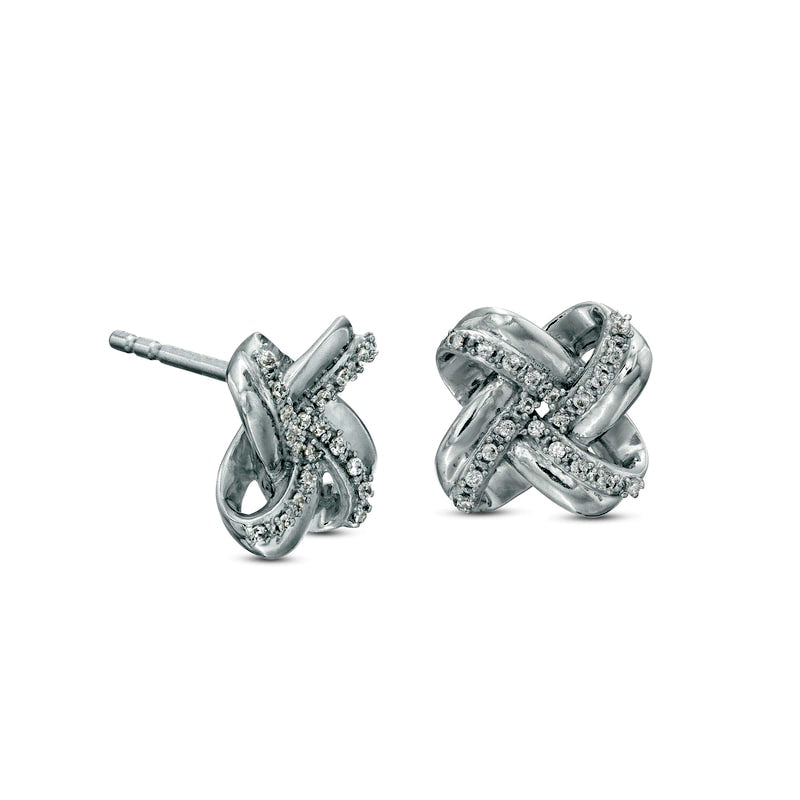 0.1 CT. T.W. Diamond Love Knot Stud Earrings in 10K White Gold