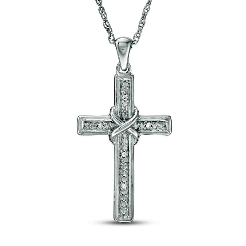 Natural Diamond Accent X" Cross Pendant in Sterling Silver"