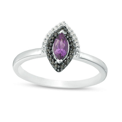 Marquise Amethyst and 0.10 CT. T.W. Enhanced Black and White Natural Diamond Frame Ring in Sterling Silver