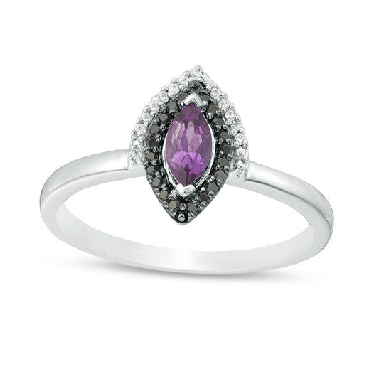 Marquise Amethyst and 0.10 CT. T.W. Enhanced Black and White Natural Diamond Frame Ring in Sterling Silver