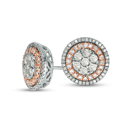 1 CT. T.W. Composite Diamond Double Frame Stud Earrings in 10K Two-Tone Gold