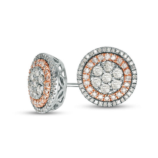 1 CT. T.W. Composite Diamond Double Frame Stud Earrings in 10K Two-Tone Gold