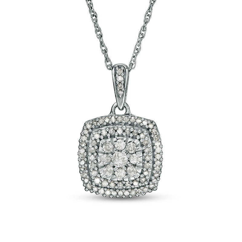 0.38 CT. T.W. Composite Natural Diamond Double Cushion Frame Pendant in 10K White Gold
