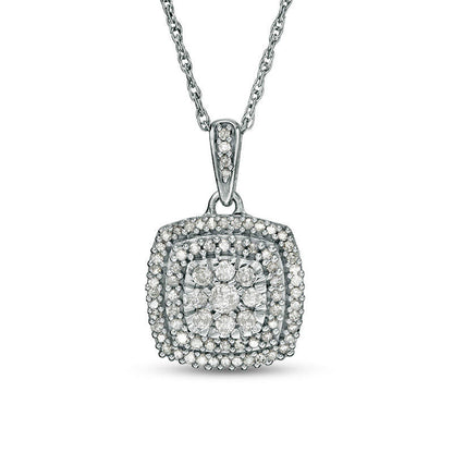 0.38 CT. T.W. Composite Natural Diamond Double Cushion Frame Pendant in 10K White Gold