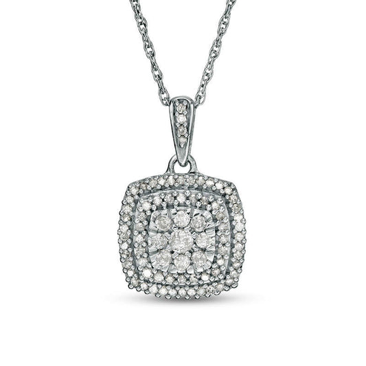 0.38 CT. T.W. Composite Natural Diamond Double Cushion Frame Pendant in 10K White Gold