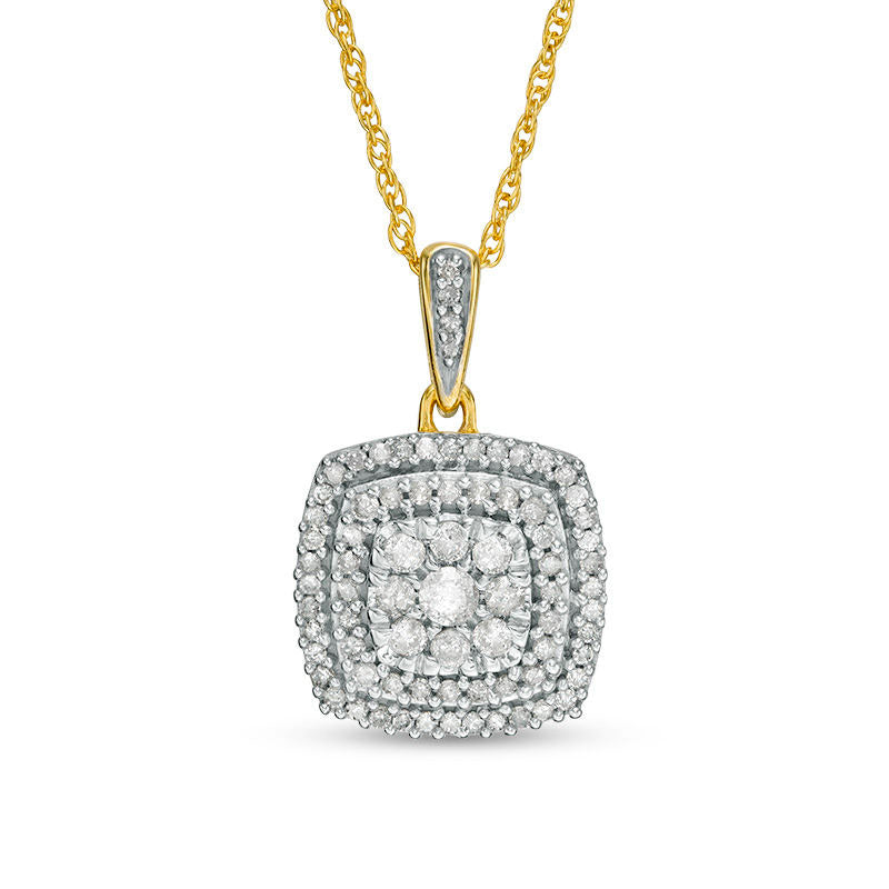 0.38 CT. T.W. Composite Natural Diamond Double Cushion Frame Pendant in 10K Yellow Gold