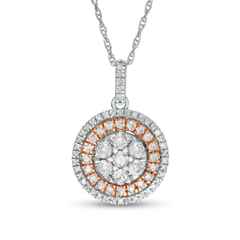 1 CT. T.W. Composite Natural Diamond Double Frame Pendant in 10K Two-Tone Gold