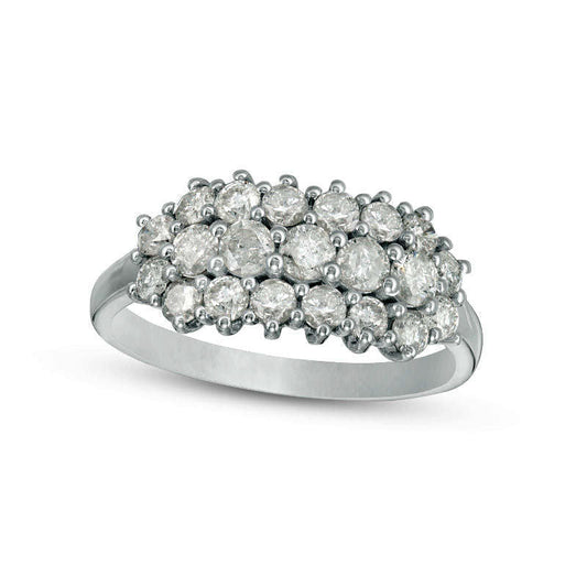 1.25 CT. T.W. Natural Diamond Multi-Row Ring in Solid 10K White Gold