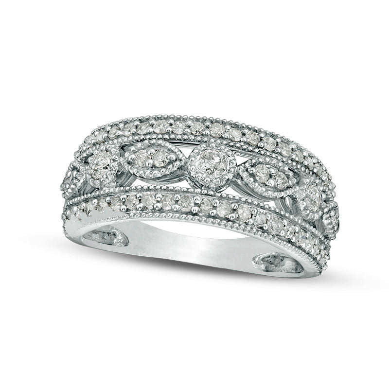 0.63 CT. T.W. Natural Diamond Art Deco Band in Solid 10K White Gold