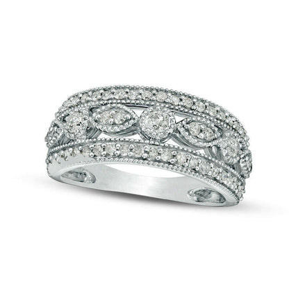 0.63 CT. T.W. Natural Diamond Art Deco Band in Solid 10K White Gold