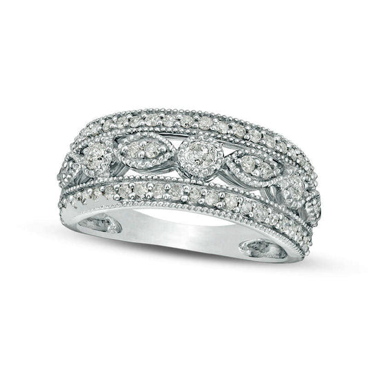 0.63 CT. T.W. Natural Diamond Art Deco Band in Solid 10K White Gold