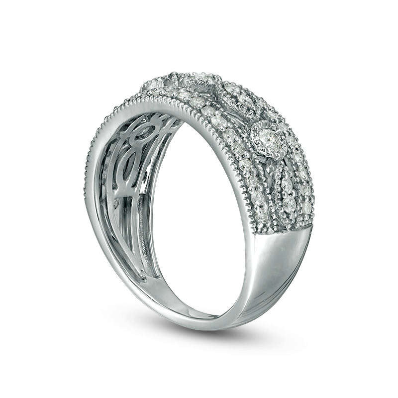 0.63 CT. T.W. Natural Diamond Art Deco Band in Solid 10K White Gold