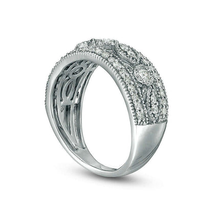 0.63 CT. T.W. Natural Diamond Art Deco Band in Solid 10K White Gold