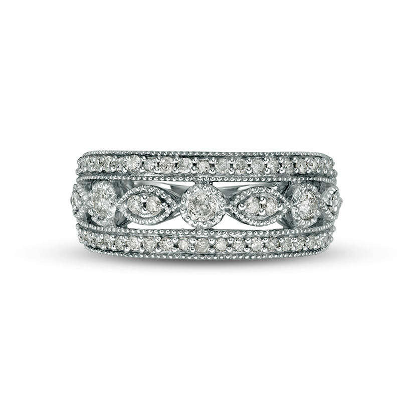 0.63 CT. T.W. Natural Diamond Art Deco Band in Solid 10K White Gold