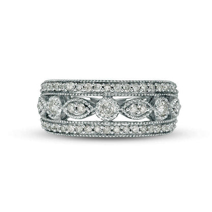 0.63 CT. T.W. Natural Diamond Art Deco Band in Solid 10K White Gold