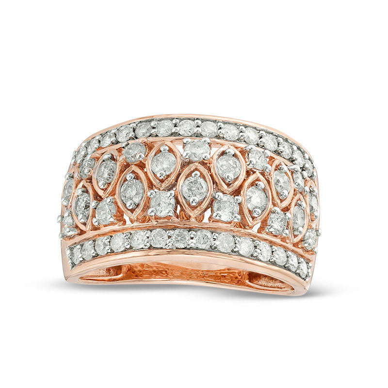 1.25 CT. T.W. Natural Diamond Alternating Marquise and Round Art Deco Band in Solid 10K Rose Gold