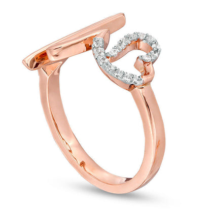 0.13 CT. T.W. Natural Diamond Heart and Heartbeat Ring in Solid 10K Rose Gold