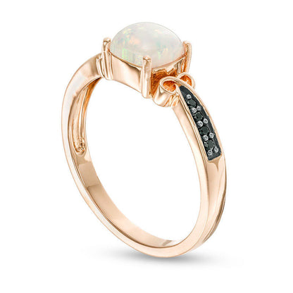 Cushion-Cut Lab-Created Opal and 0.05 CT. T.W. Enhanced Black Diamond Criss-Cross Loop Promise Ring in Solid 10K Rose Gold