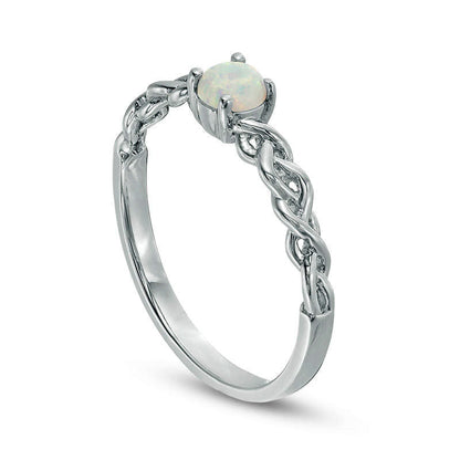 4.0mm Lab-Created Opal Solitaire Braided Shank Promise Ring in Sterling Silver