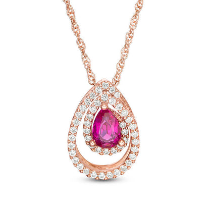 Pear-Shaped Lab-Created Ruby and White Sapphire Swirl Pendant in Sterling Silver with 14K Rose Gold Plate