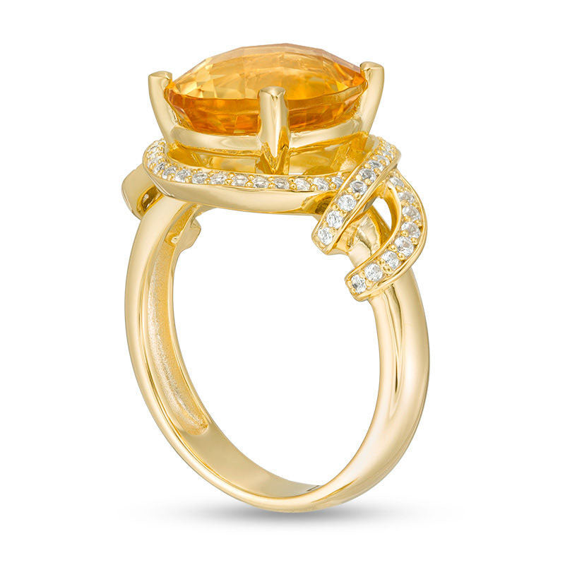 Oval Citrine and Lab-Created White Sapphire Cascading Frame Ring in Sterling Silver with Solid 14K Gold Plate