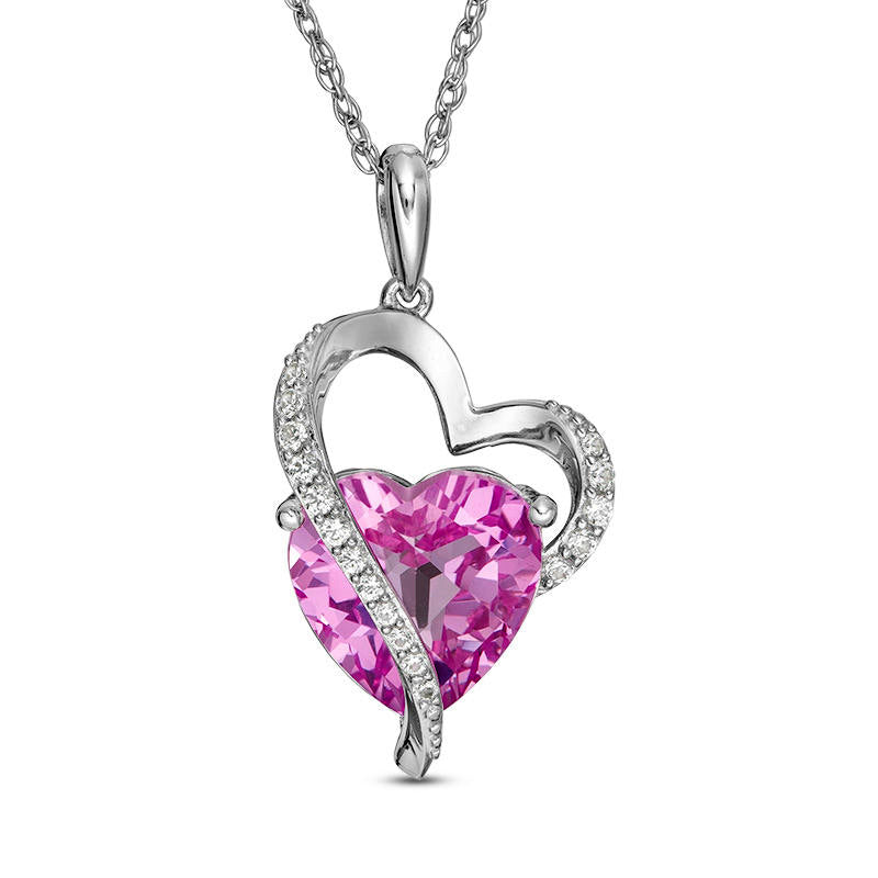 10.0mm Lab-Created Pink and White Sapphire Abstract Heart Pendant in Sterling Silver