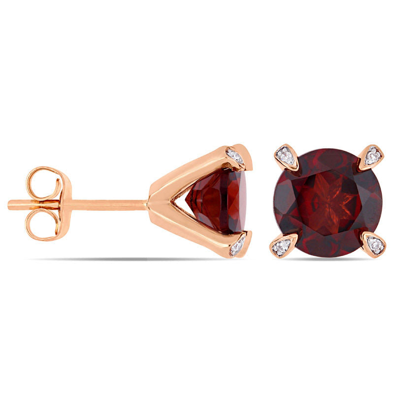 8.0mm Garnet and Diamond Accent Stud Earrings in 10K Rose Gold