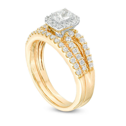 1.0 CT. T.W. Certified Emerald-Cut Natural Diamond Frame Split Shank Bridal Engagement Ring Set in Solid 14K Gold (I/I1)