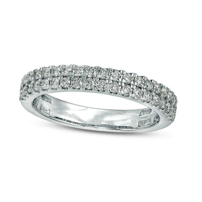 0.50 CT. T.W. Certified Natural Diamond Double Row Anniversary Band in Solid 10K White Gold (I/I1)
