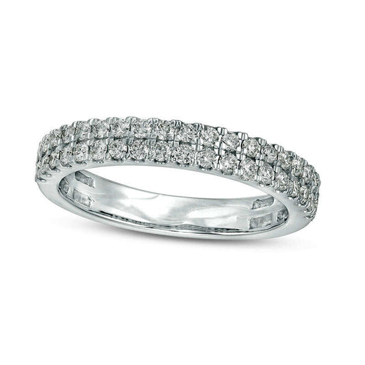 0.50 CT. T.W. Certified Natural Diamond Double Row Anniversary Band in Solid 10K White Gold (I/I1)