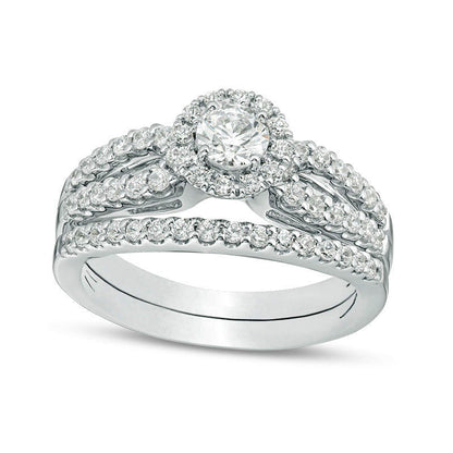 1.0 CT. T.W. Certified Natural Diamond Frame Split Shank Bridal Engagement Ring Set in Solid 14K White Gold (I/I1)