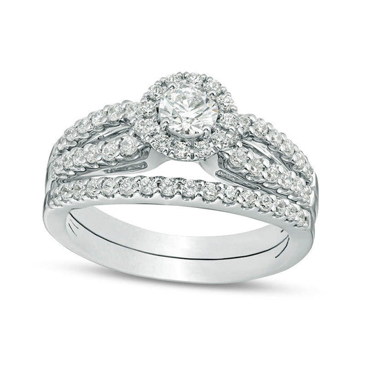 1.0 CT. T.W. Certified Natural Diamond Frame Split Shank Bridal Engagement Ring Set in Solid 14K White Gold (I/I1)