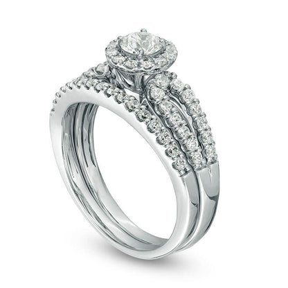 1.0 CT. T.W. Certified Natural Diamond Frame Split Shank Bridal Engagement Ring Set in Solid 14K White Gold (I/I1)